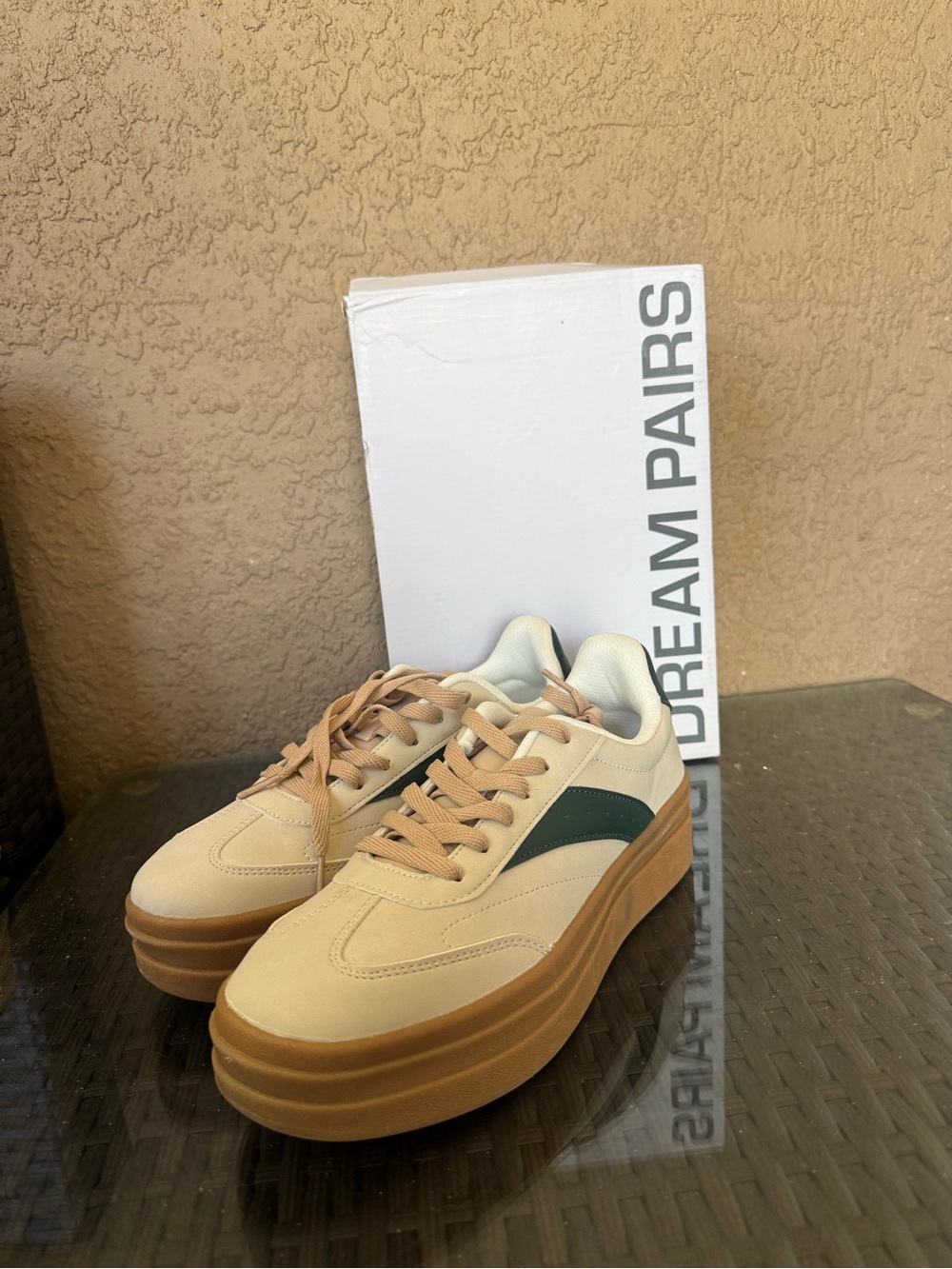 Dream Pairs Beige and Green Platform Sneakers